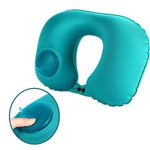 CoWalkers Almohada de Viaje Inflable, Almohada de Cuello Inflable para Viajes y aeroplanos,Tela Liviana Stay Cool, Soporte para Cabeza y Cuello (Azul)