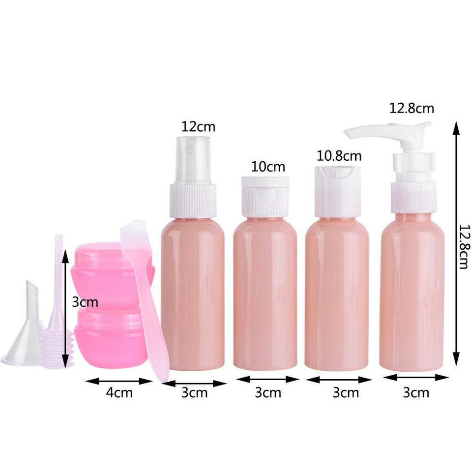 GLOGLOW 9pcs Botellas de Viaje Recargables, Reutilizable Botella de Aerosol de Maquillaje vacío Loción de champú Set de Contenedor de Crema Kit de Viaje Accesorios Inteligentes