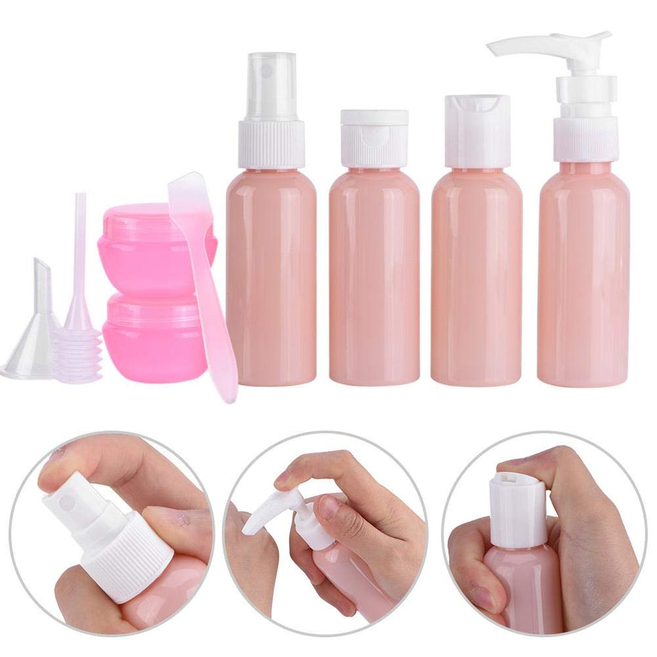 GLOGLOW 9pcs Botellas de Viaje Recargables, Reutilizable Botella de Aerosol de Maquillaje vacío Loción de champú Set de Contenedor de Crema Kit de Viaje Accesorios Inteligentes