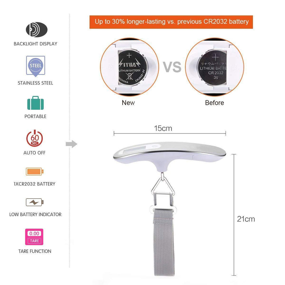 Escala de equipaje Escala digital , alta precisión, báscula de peso pesado, escala de retroiluminación, escala ultra portátil, escama de maleta MAX 110lb / 50 kg para viajes, hogar, exteriores y regalos