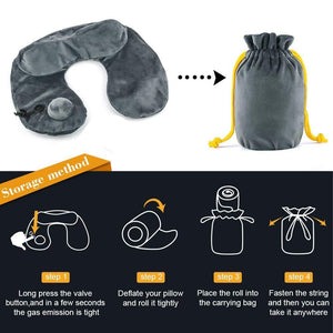 Almohada de Viaje Inflable Relajante Cuello Apoyo Travel Neck Pillow Inflatable para avion vuelos de larga distancia,tren, coche y oficina con cubierta suave lavable,bolsa de transporte y con antifaz para dormir