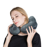 Almohada de Viaje Inflable Relajante Cuello Apoyo Travel Neck Pillow Inflatable para avion vuelos de larga distancia,tren, coche y oficina con cubierta suave lavable,bolsa de transporte y con antifaz para dormir